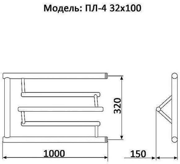 Водяной полотенцесушитель Ника Econ ПЛ-4 32/100 с полкой Хром