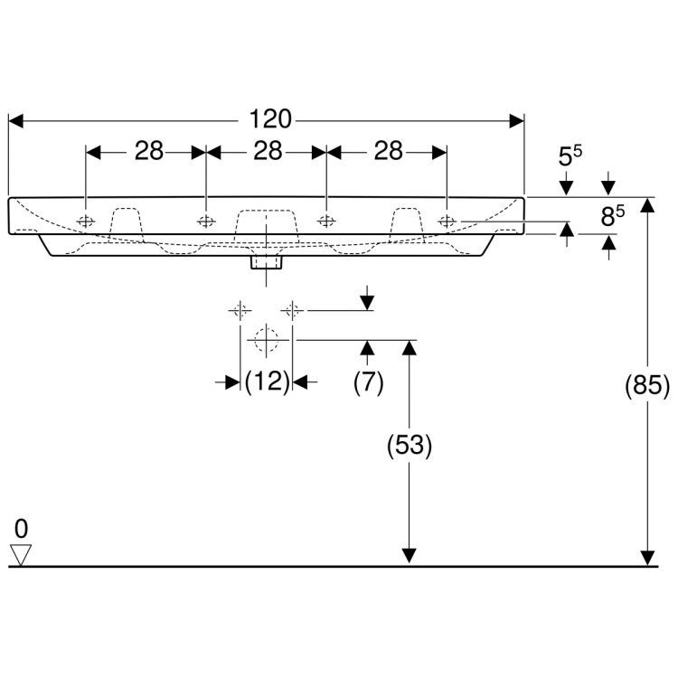 Раковина Geberit Smyle Square 120х48 см, без отв. под смеситель, с отв. перелива [500.225.01.1]