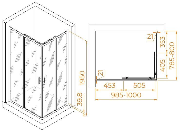 Душевой уголок RGW Passage PA-040 100x80 3508104080-11 профиль Хром стекло прозрачное