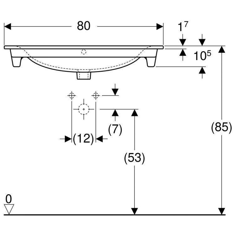 Раковина Geberit Renova Plan Slim 80х48 см, с отв. под смеситель, с переливом [122280000]