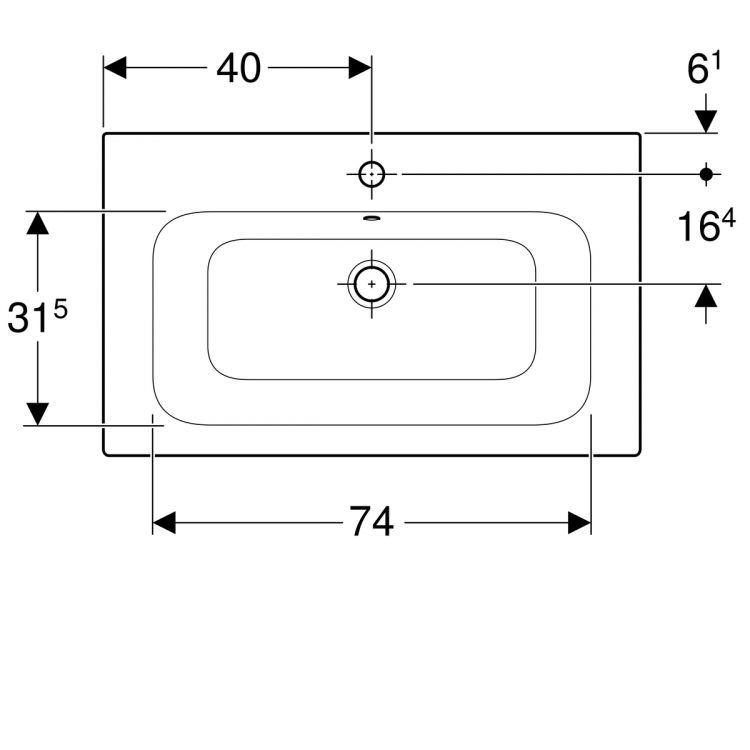 Раковина Geberit Renova Plan Slim 80х48 см, с отв. под смеситель, с переливом [122280000]