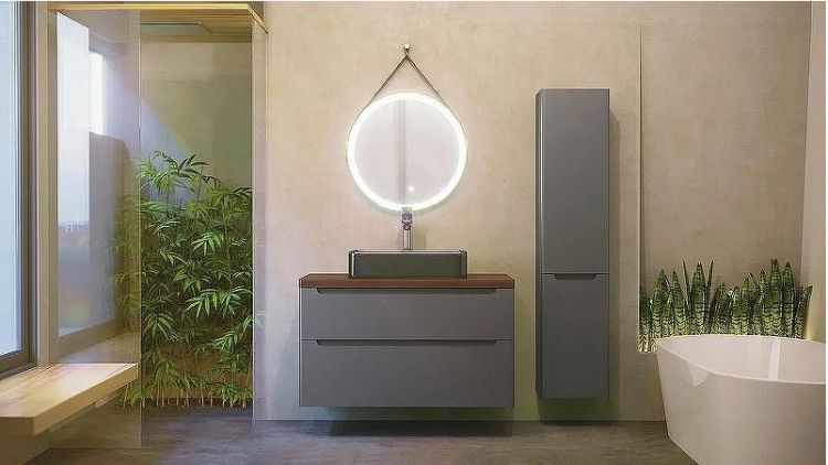 Тумба под раковину Jorno Wood 100 wood.01.100/P/GR подвесная Серая