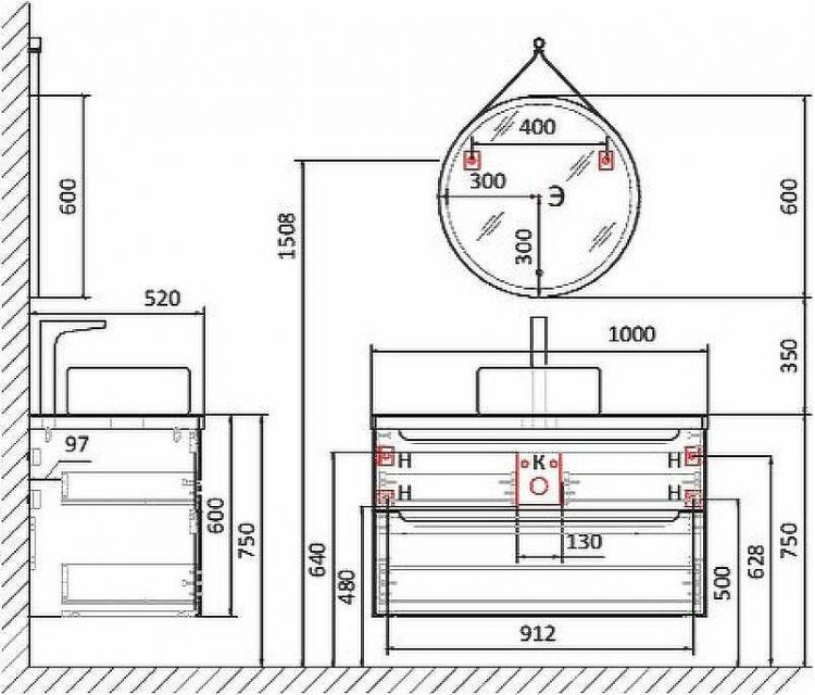 Тумба под раковину Jorno Wood 100 wood.01.100/P/GR подвесная Серая