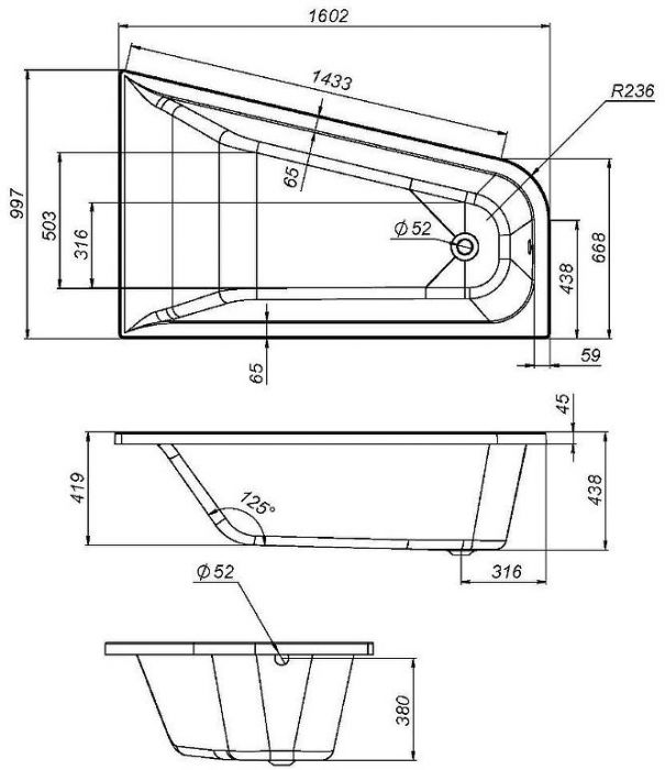 Акриловая ванна AM.PM Spirit 160x100 L W72A-160L100W-A2 без гидромассажа