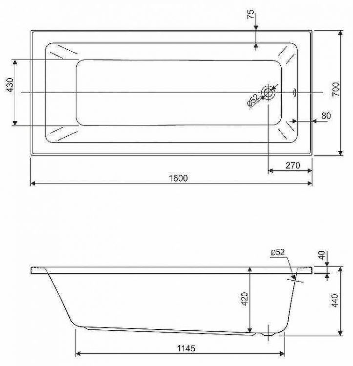 Акриловая ванна Cezares Plane Solo Mini 160x70 PLANE SOLO MINI-160-70-42-W37 без гидромассажа