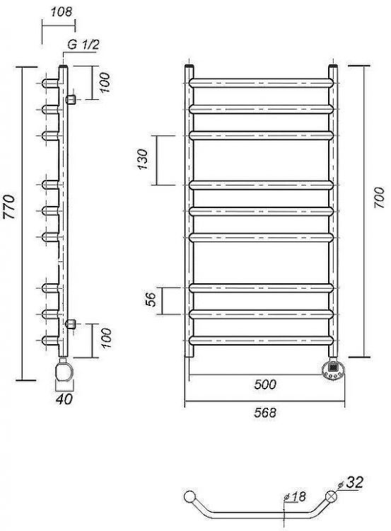 Электрический полотенцесушитель Domoterm Лаура П9 500x700 ER Хром