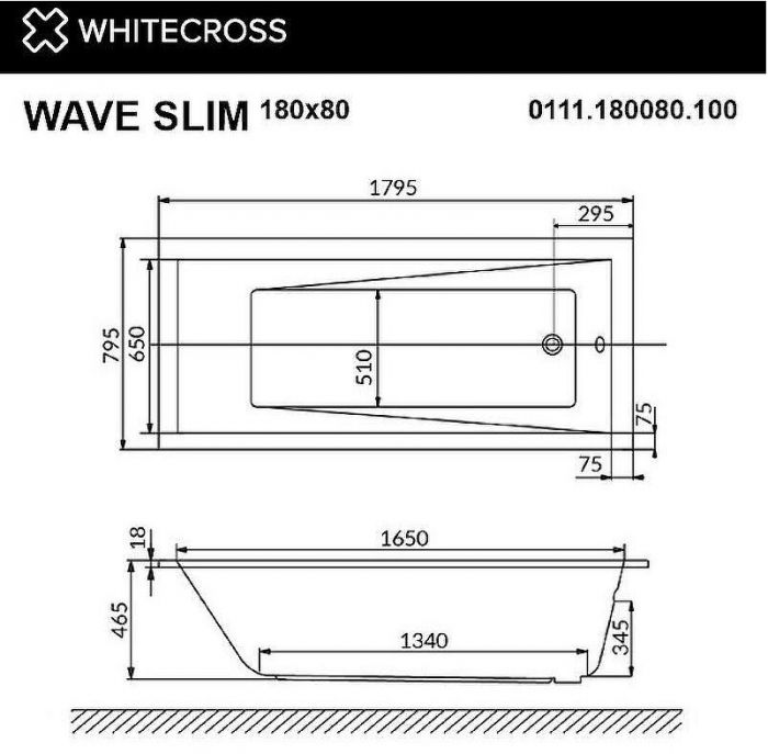 Акриловая ванна Whitecross Wave Slim 180x80 0111.180080.100.NANO.GL с гидромассажем