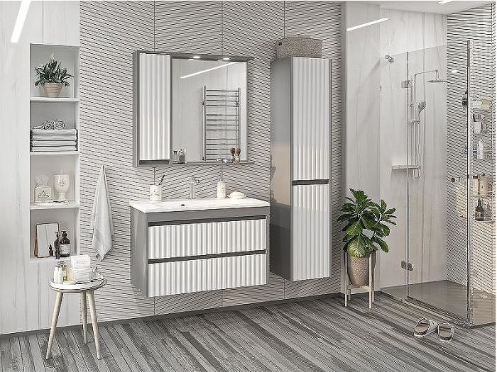 Зеркало со шкафом Brevita Balaton 90 L BAL-04090-01-01Л с подсветкой Белое матовое Серое матовое