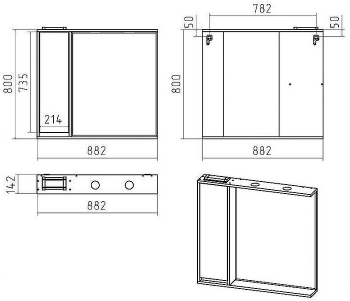 Зеркало со шкафом Brevita Balaton 90 L BAL-04090-01-01Л с подсветкой Белое матовое Серое матовое