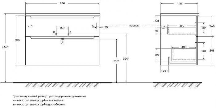 Тумба под раковину BelBagno Etna-H60 90 ETNA-H60-900-2C-SO-BL-P подвесная Bianco Lucido