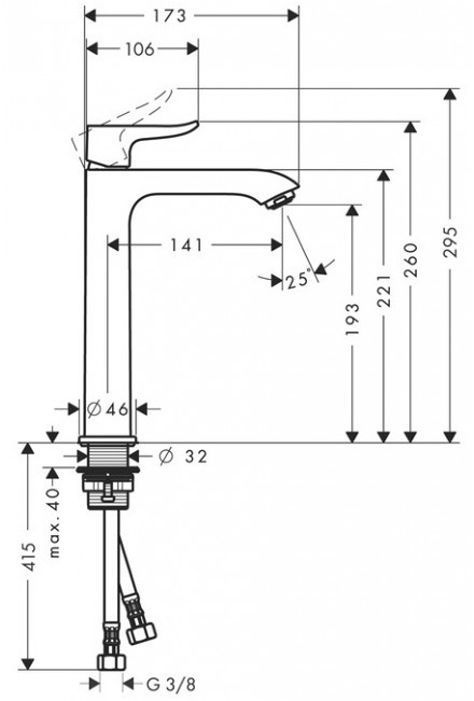 Hansgrohe Metris Смеситель для раковины в форме таза, однорычажный, 260, без сливного гарнитура