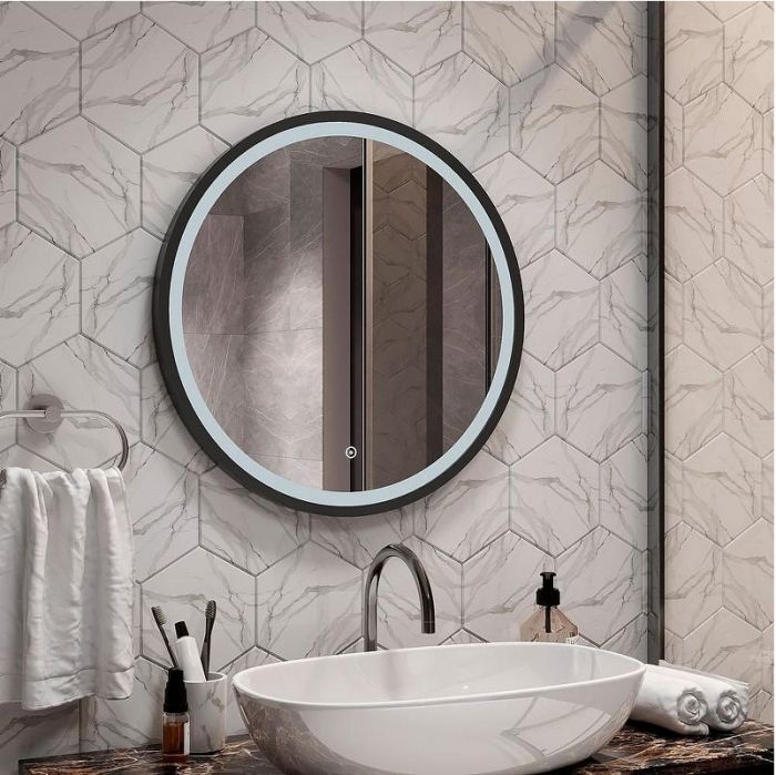 Зеркало Misty Альферац 60 АЛЬ-02-60-14 с подсветкой Черное матовое с сенсорным выключателем