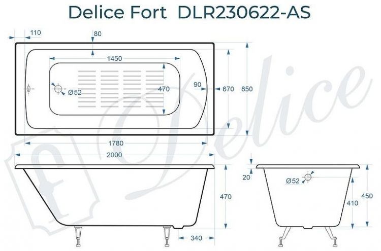 Чугунная ванна Delice Fort 200х85 DLR230622-AS без отверстий под ручки с антискользящим покрытием Чугунная ванна Delice Fort 200х85 DLR230622-AS без отверстий под ручки с антискользящим покрытием