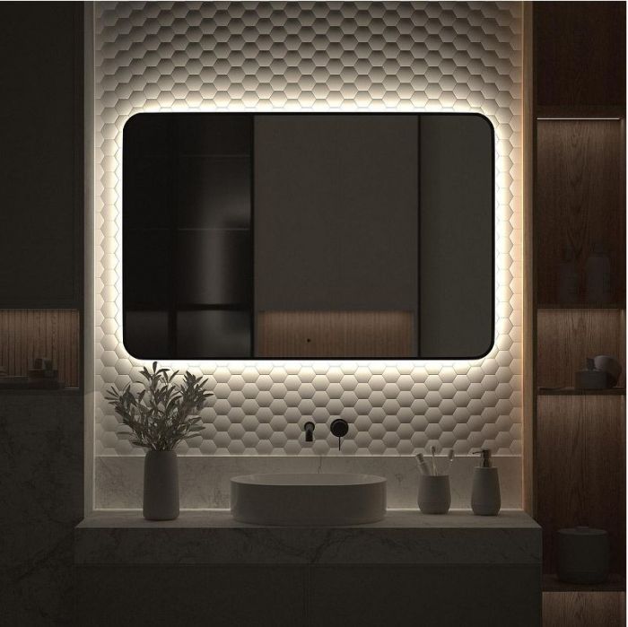 Зеркало Defesto Aura 120х80 DF 2970RH с подсветкой 38W-4500K/ИК - выключатель/Нейтральный белый свет/Черная рама