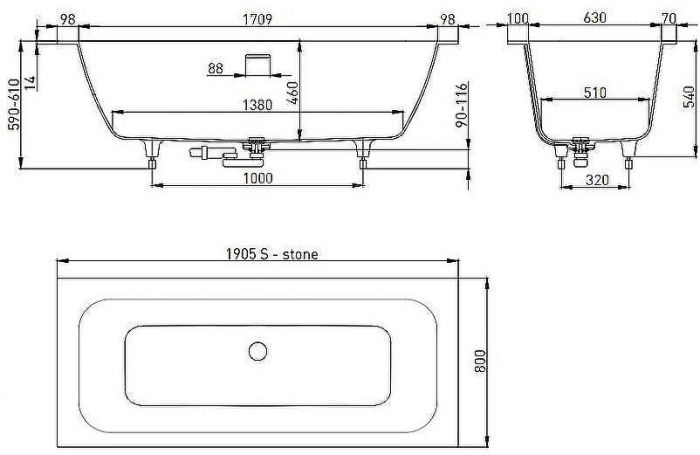 Ванна из искусственного камня Salini Orlanda Axis Kit 190х80 103321M Белая матовая