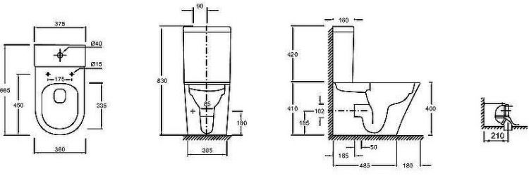 Унитаз компакт Jacob Delafon Rodin+ UJAB102-00 без бачка и сиденья