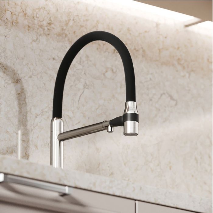 Смеситель для кухни Sancos Garda с гибким изливом, цвет брашированный никель/черный, SC4009BN