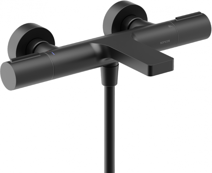 Термостатический Смеситель для ванны с душем SANCOS Etna, черный матовый, SC9006MB