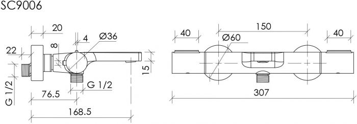 Термостатический Смеситель для ванны с душем SANCOS Etna, черный матовый, SC9006MB