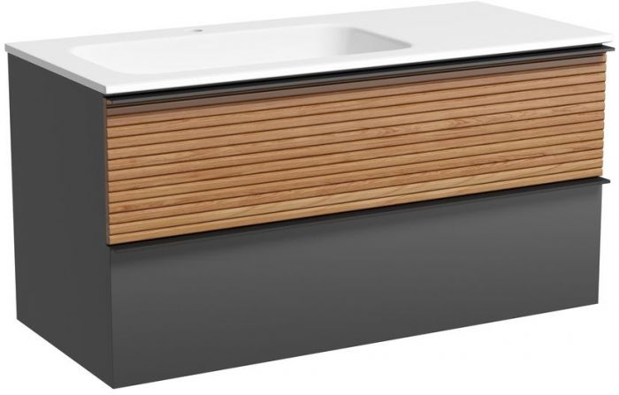 Тумба подвесная SANCOS под раковину левая Delta, Дуб красный/графит 995х445х500, DL100LGR