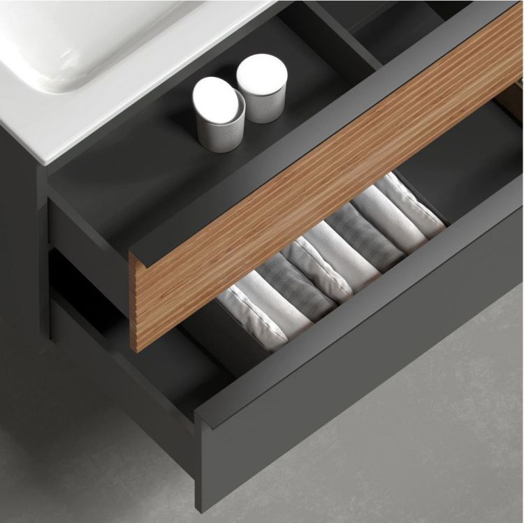 Тумба подвесная SANCOS под раковину левая Delta, Дуб красный/графит 995х445х500, DL100LGR