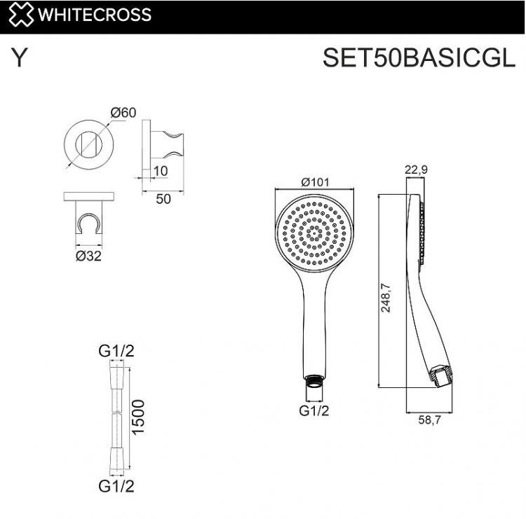 Душевой гарнитур Whitecross Y gold SET50BASICGL цвет Золото Душевой гарнитур Whitecross Y gold SET50BASICGL цвет Золото