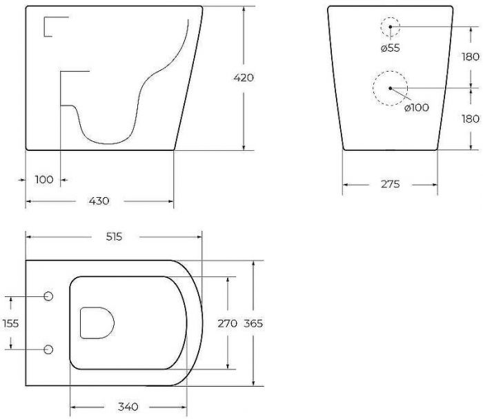 Унитаз BelBagno Albano BB120CBR приставной без сиденья