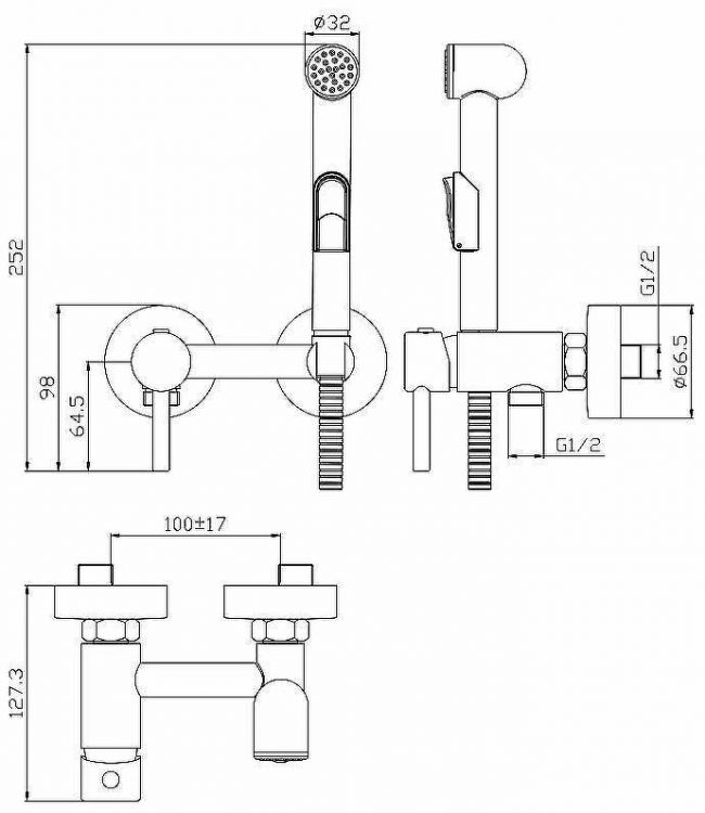 Гигиенический душ со смесителем Rossinka X25-52 Хром