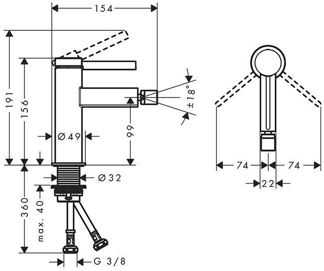 Hansgrohe Finoris Смеситель для биде, на 1 отв., с донным клапаном, цвет: хром