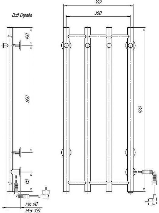 Электрический полотенцесушитель Domoterm Танго DMT 109-V4 36x92 EK R Хром