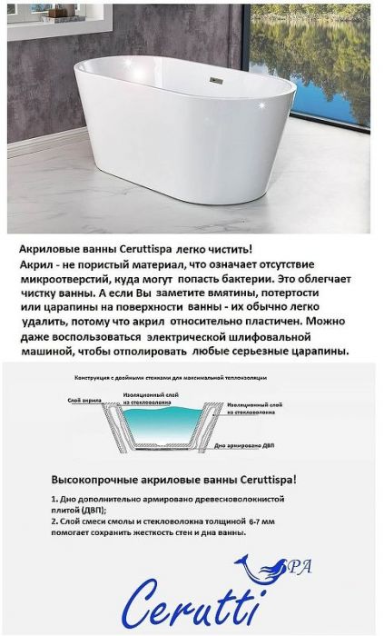 Акриловая ванна Ceruttispa Ami 170x75 L СT10090 без гидромассажа