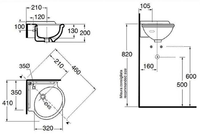 Раковина Azzurra Jubilaeum 35 JULS0353500MBI (JUB35/AN bi)*1 Белая