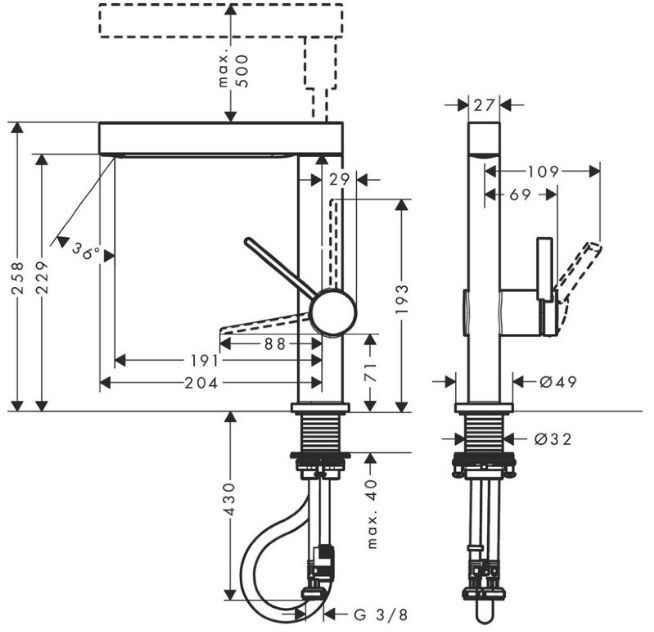 Hansgrohe Finoris Смеситель для раковины, 1 отв., с вытяжным душем 2jet, с донным клапаном Push-Open, цвет: белый матовый
