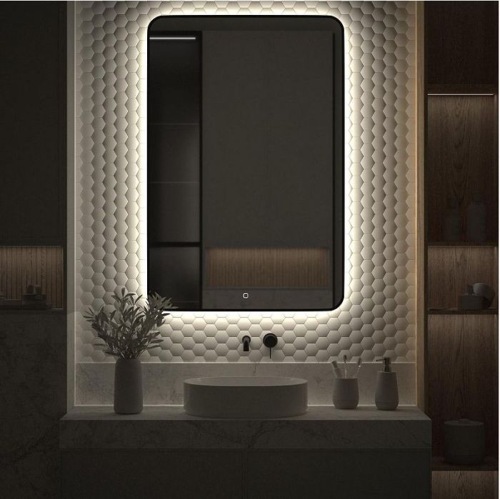 Зеркало Defesto Aura 80х120 DF 2970S с подсветкой 38W-4500K/Сенсорный выключатель/Нейтральный белый свет/Черная рама