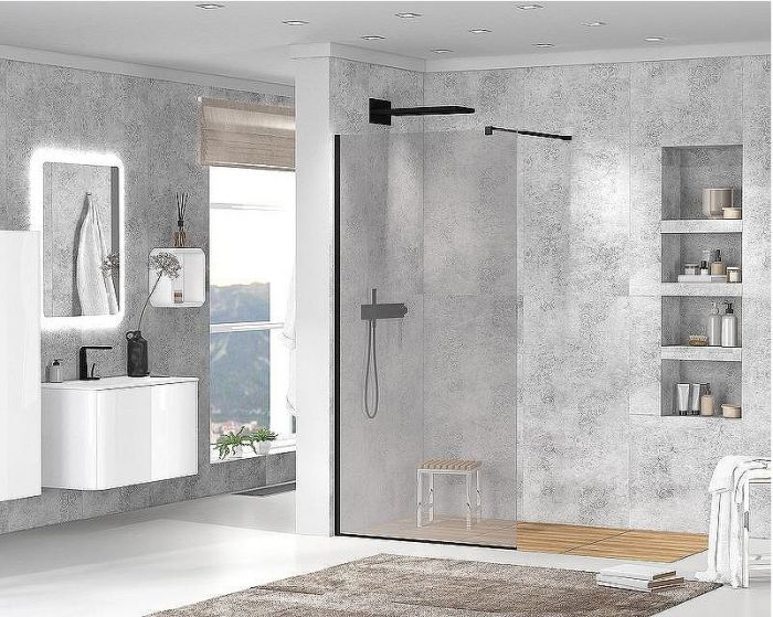 Душевая перегородка Cezares Liberta 80 LIBERTA-L-1-80-GR-NERO профиль Черный матовый стекло серое