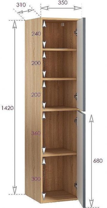 Шкаф пенал Onika Дайлер 35 403569 подвесной Графит Дуб сонома