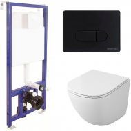 Комплект унитаза Owl 1975 Vind Cirkel-H TOWLT190302 с инсталляцией Berges Novum D5 040235 с сиденьем Микролифт и Черной матовой клавишей смыва