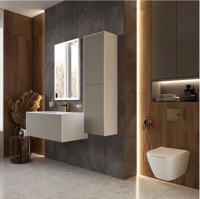 Шкаф пенал STWORKI Олланд 40 3008064 подвесной цвет Бежево-серый Белый