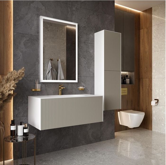 Шкаф пенал STWORKI Олланд 40 3008064 подвесной цвет Бежево-серый Белый