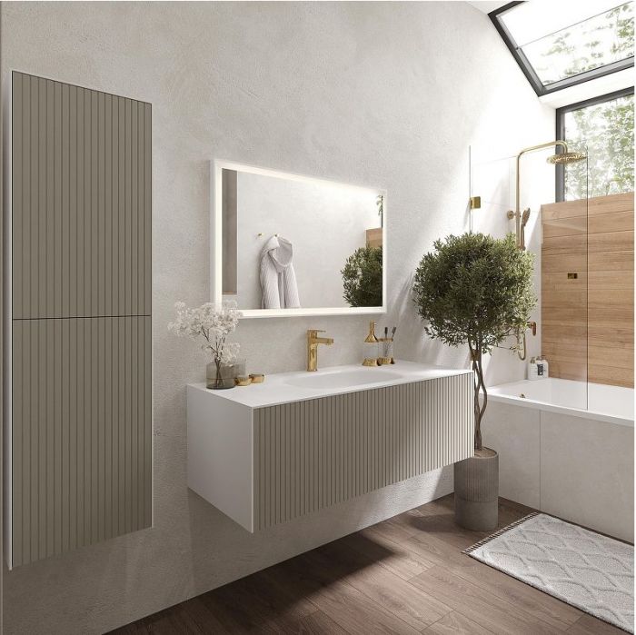 Шкаф пенал STWORKI Олланд 40 3008064 подвесной цвет Бежево-серый Белый