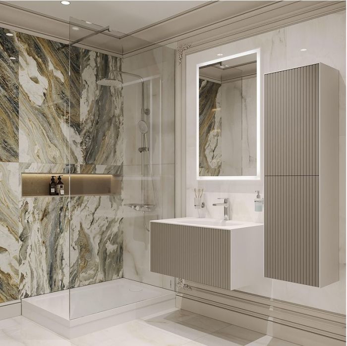 Шкаф пенал STWORKI Олланд 40 3008064 подвесной цвет Бежево-серый Белый