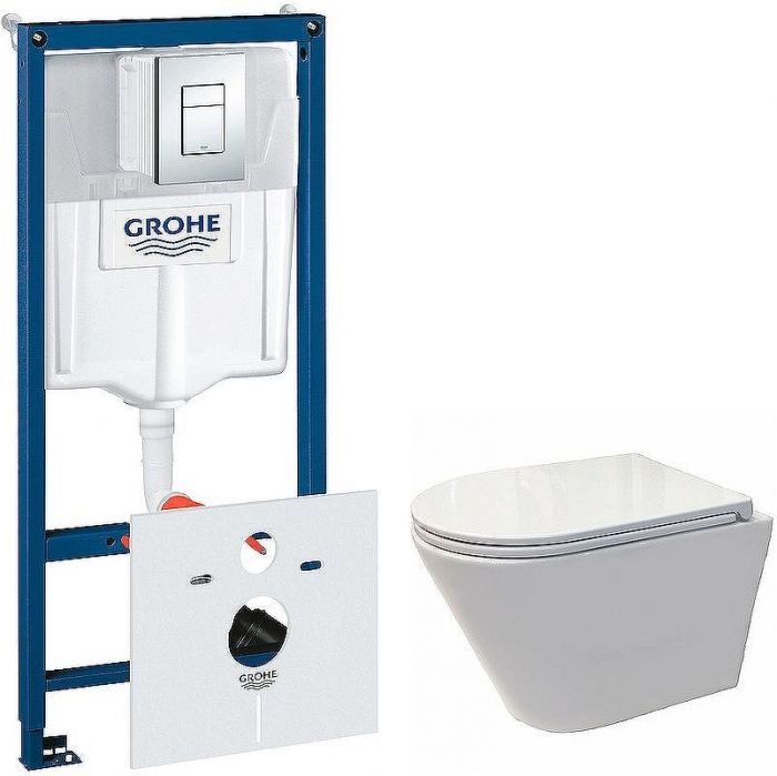 Комплект унитаза Koller Pool Orion OR-0515-RW с инсталляцией Grohe Rapid SL 38775001 с сиденьем Микролифт и клавишей смыва Хром