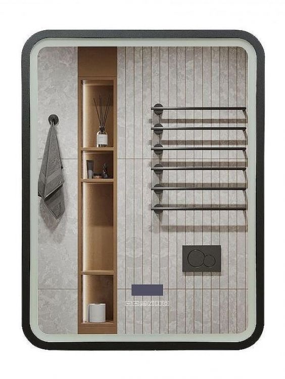 Зеркало Art&Max Genova AM-Gen-600-800-S-F-MFP с подсветкой с музыкальным блоком Черное