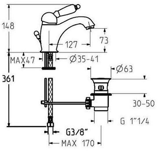 Смеситель для раковины Gattoni Orta 2746/27V0 OLD Бронза