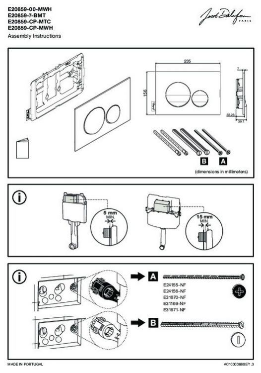 Клавиша смыва Jacob Delafon E20859-CP-MTC, хром глянцевый и матовый