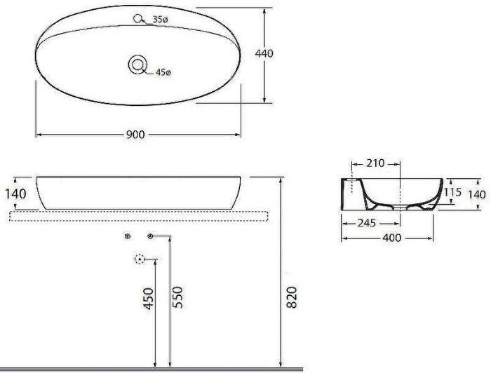 Раковина Azzurra Elegance Circle 90 ELLA090440CMBI/(ECI90M bi)*1 Белая