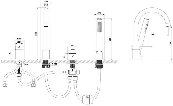 Смеситель на борт ванны Oliveeka Y OL-669017-BN цвет Никель матовый Смеситель на борт ванны Oliveeka Y OL-669017-BN цвет Никель матовый