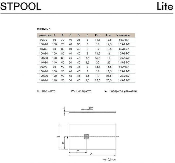 Душевой поддон из искусственного камня Stpool Lite 90х90 1237427 White Matt