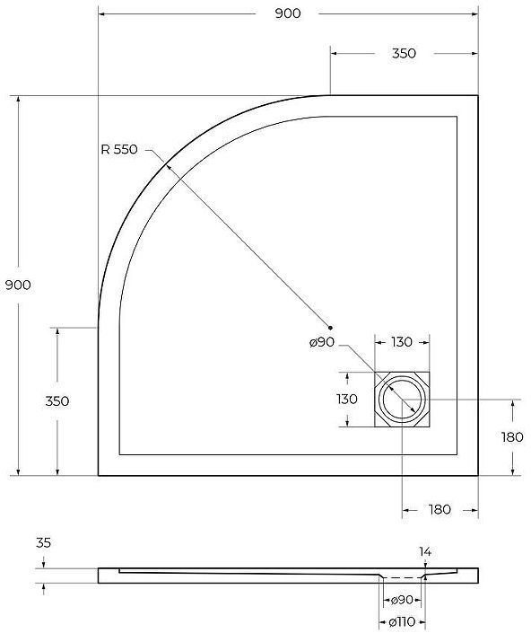 Душевой поддон из искусственного камня BelBagno Uno 90x90 TRAY-MR-UNO-R-90-550-35-NERO-NO Черный матовый