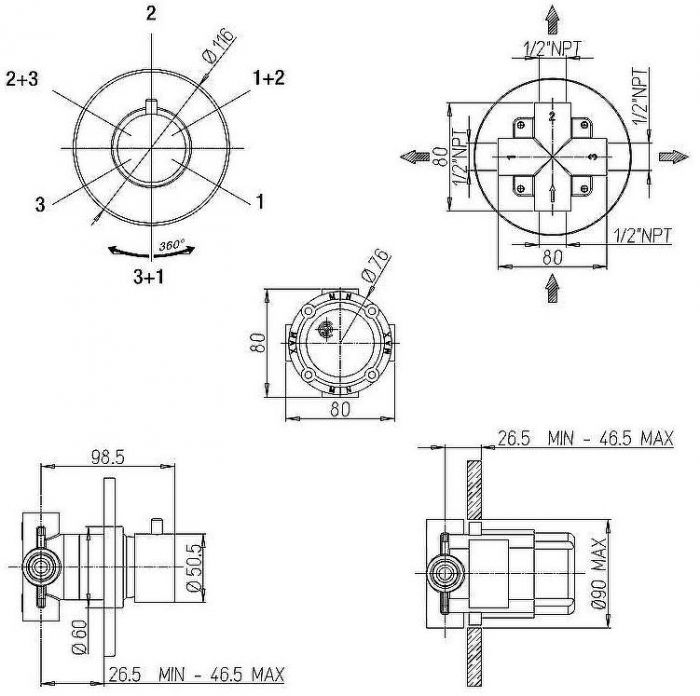 Переключатель потоков Paini Cox 78YO471 Черный матовый